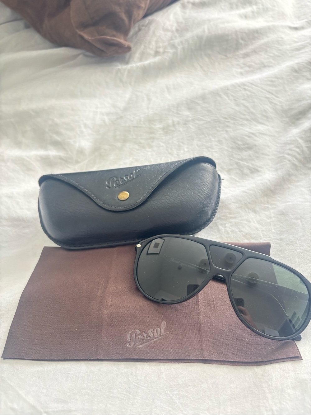 Persol Black Aviator Sunglasses with Dark Gray Lenses